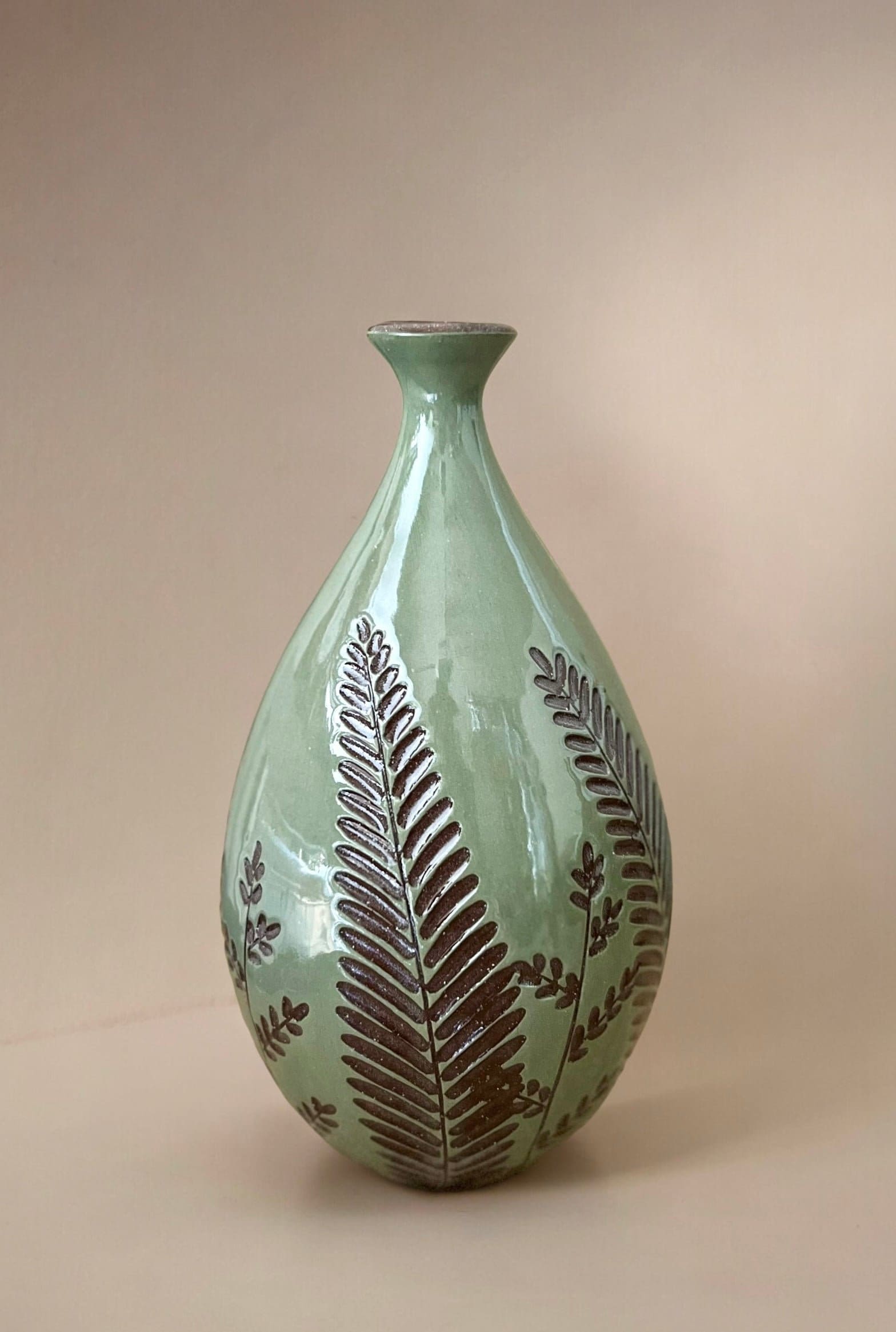 Teal Carved Bud Vase Large