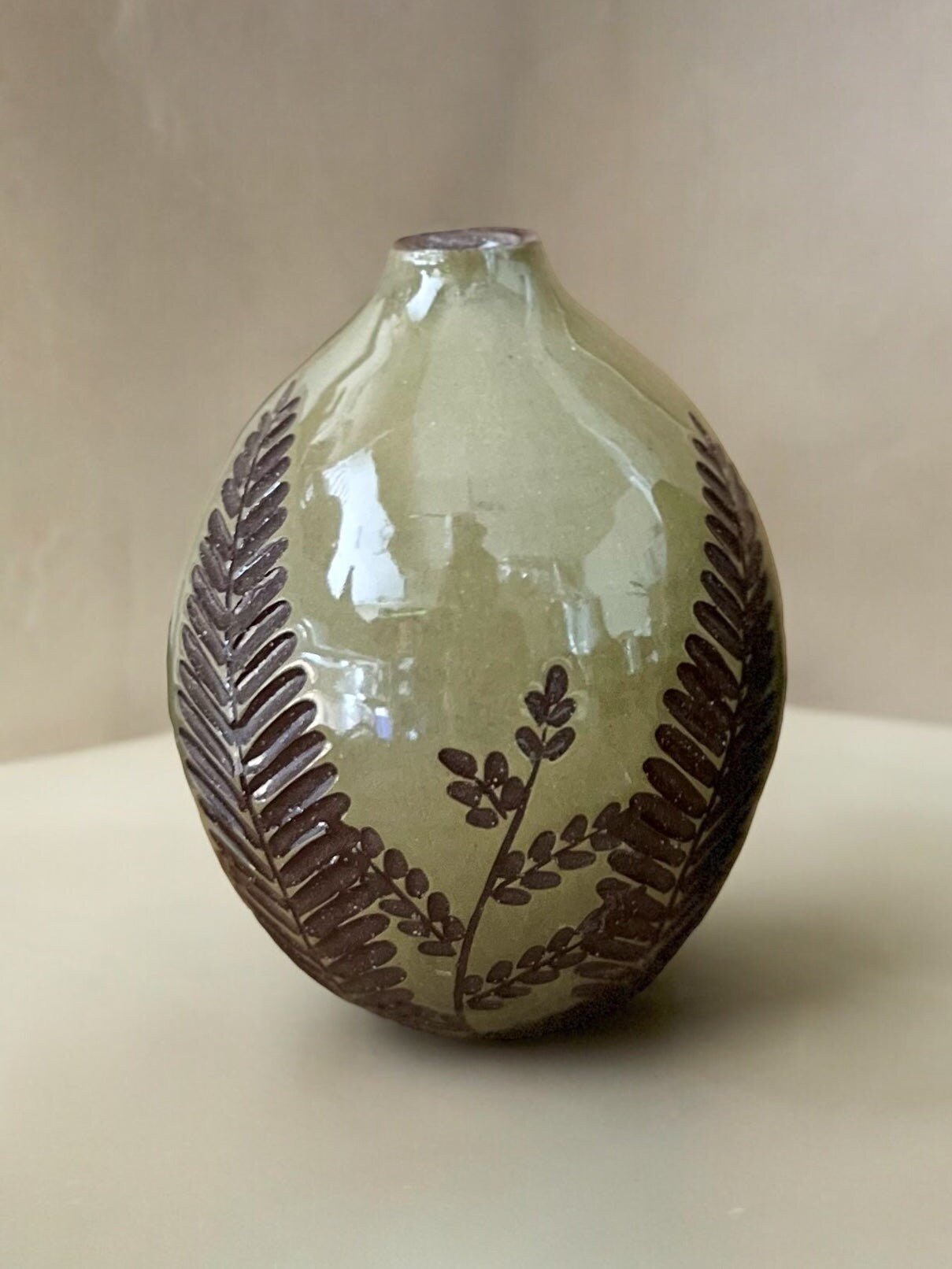 Green Carved Bud Vase Small