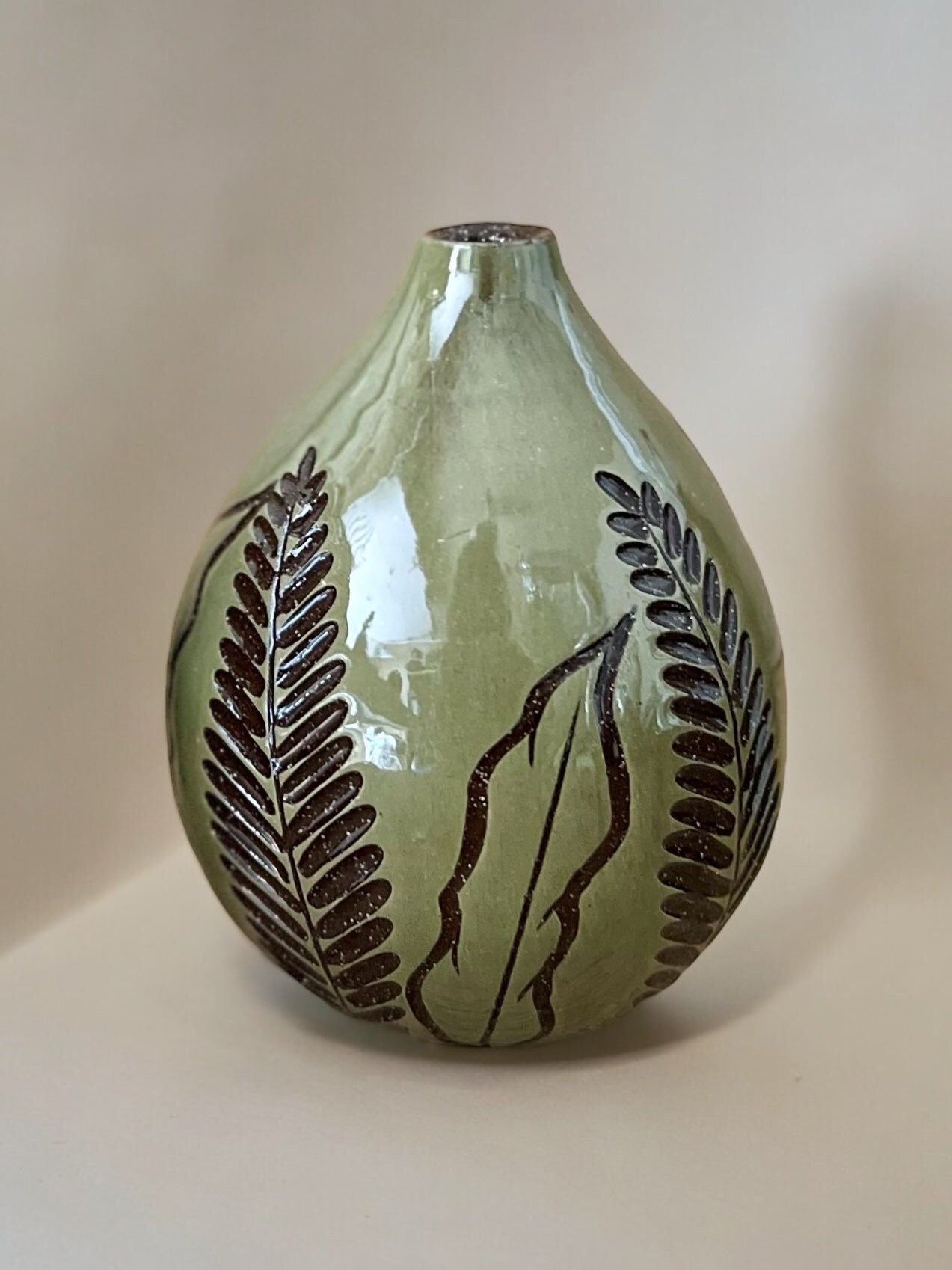 Green Carved Bud Vase Small