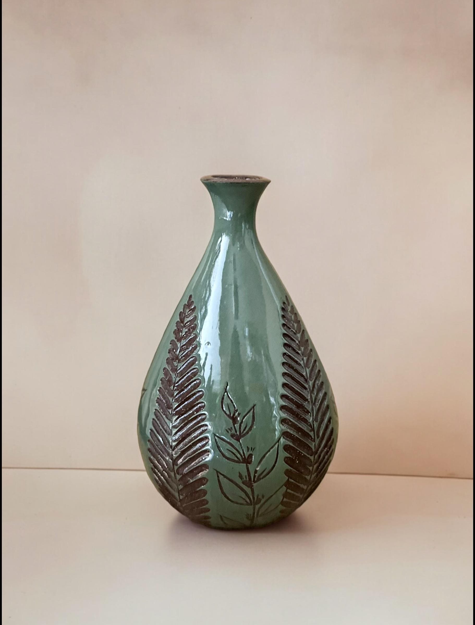 Teal Carved Bud Vase Medium