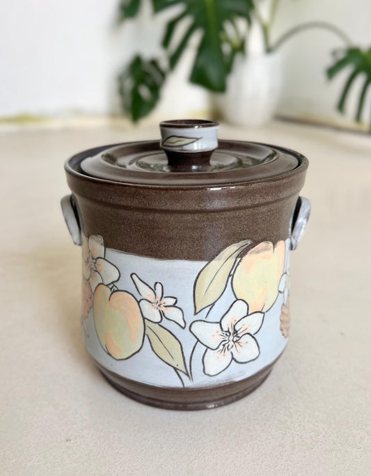 Floral and Fruity Ceramic Lidded Jar, Storage Jar