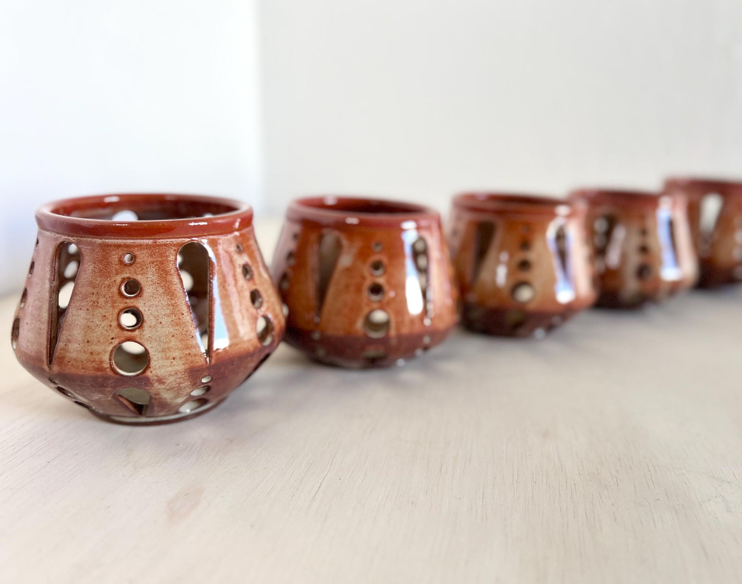 Carved Ceramic tea light holder, candle holder