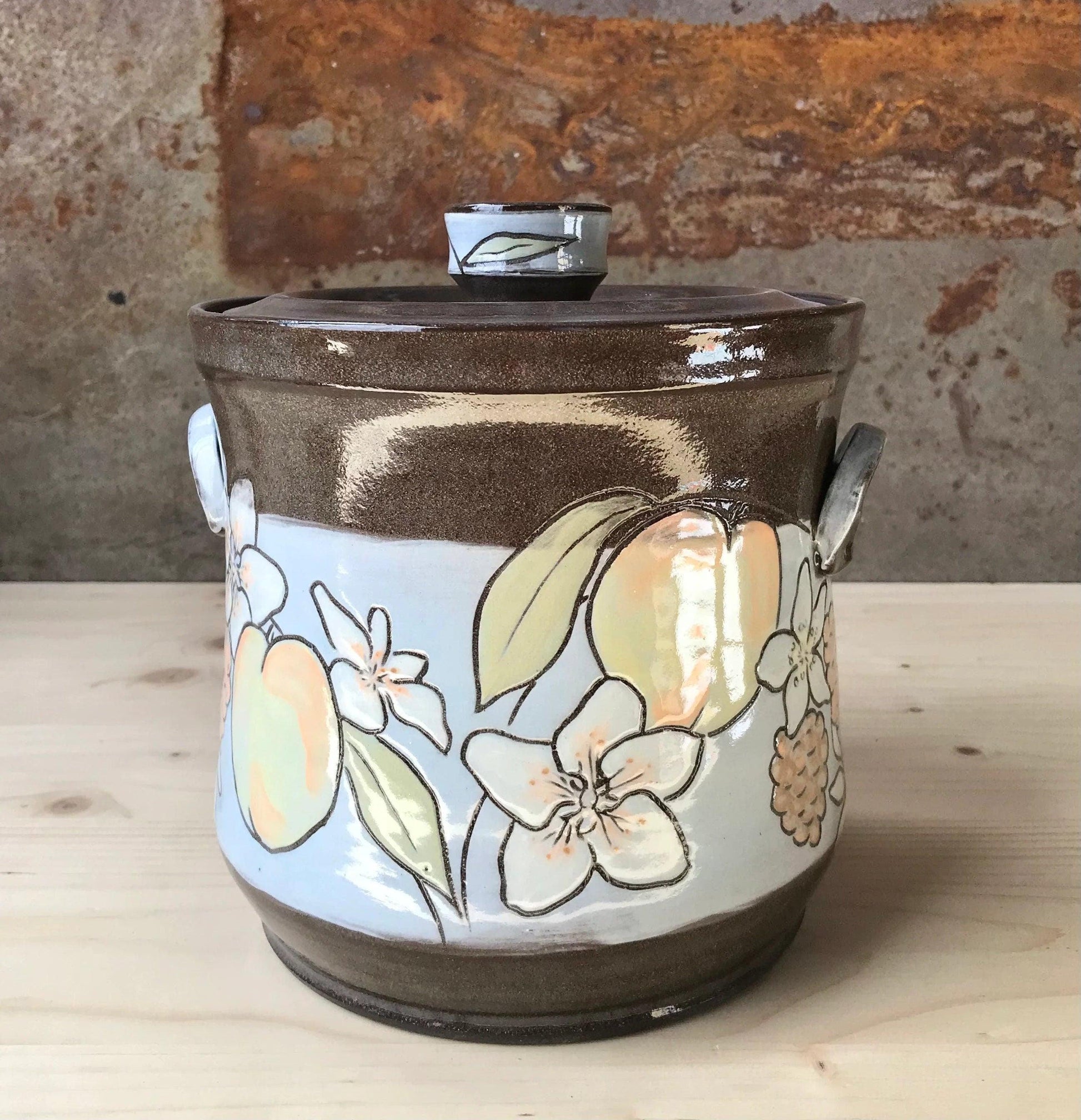 Floral Ceramic Lidded Jar, Storage Jar