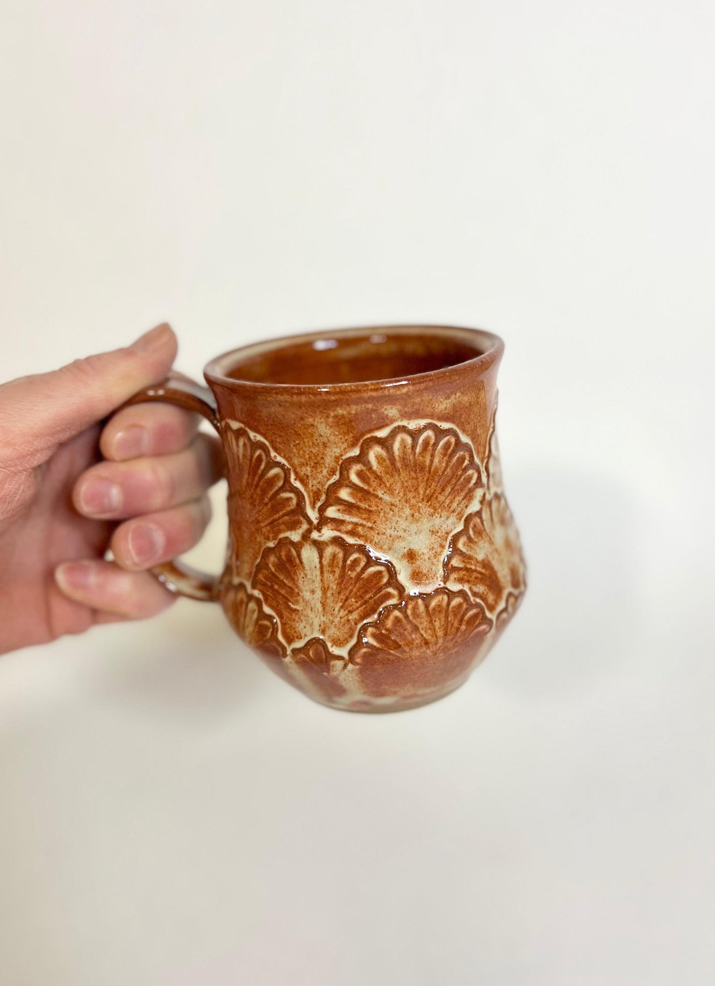 Handcrafted Scalloped Ceramic Mug - 18 oz