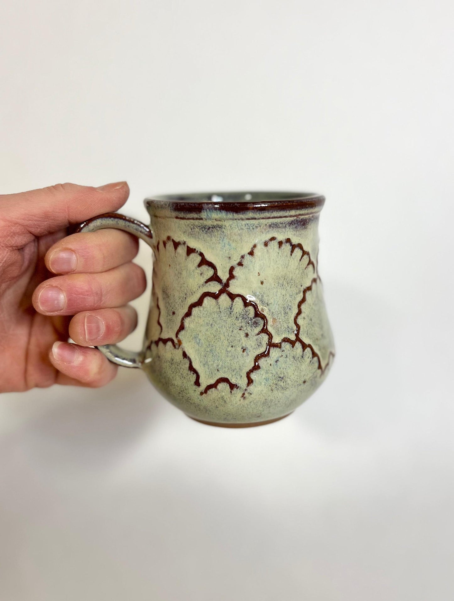 Handcrafted Scalloped Ceramic Mug - 18 oz