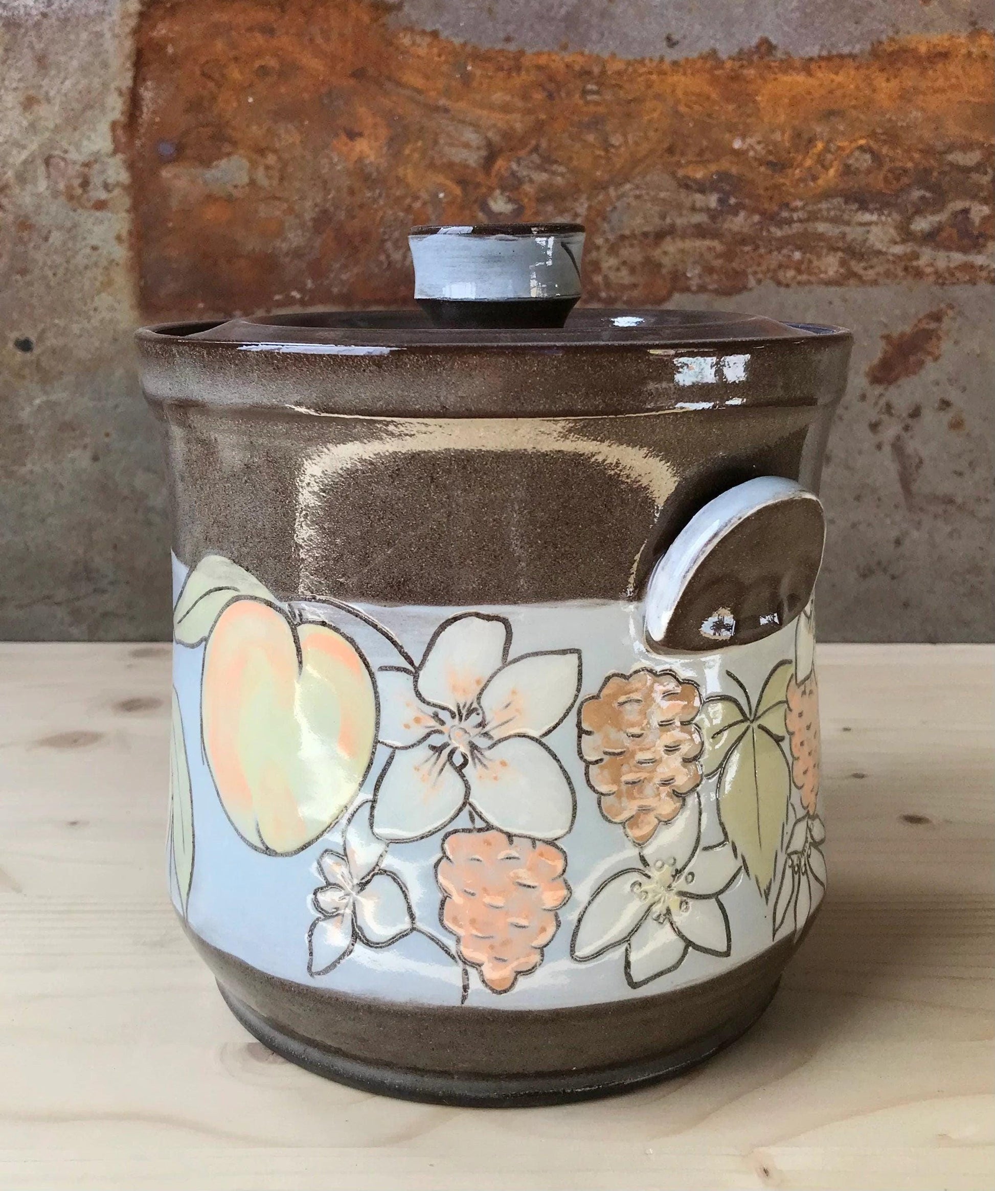 Floral Ceramic Lidded Jar, Storage Jar