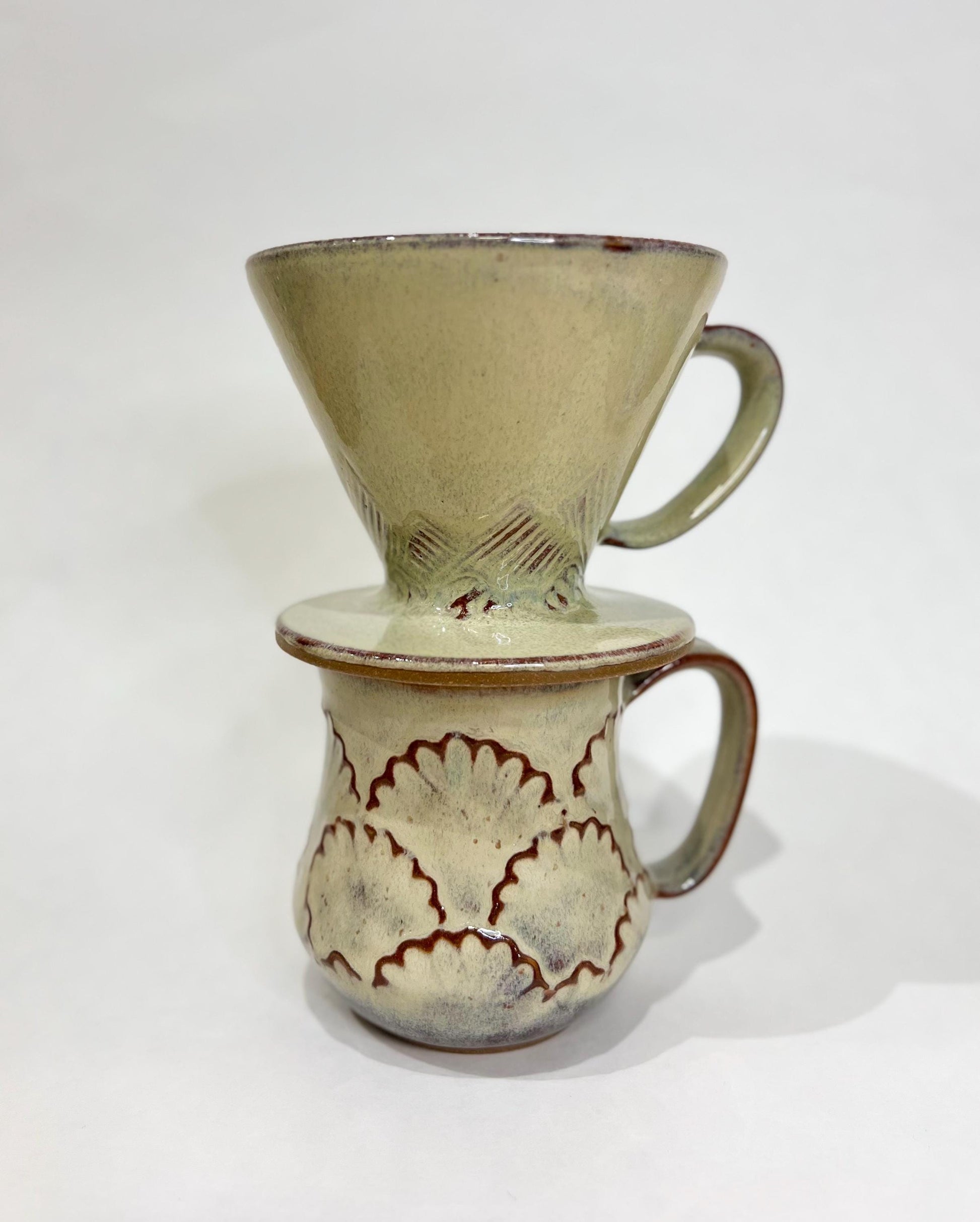 Ceramic Pour Over, Handmade, Mountain design