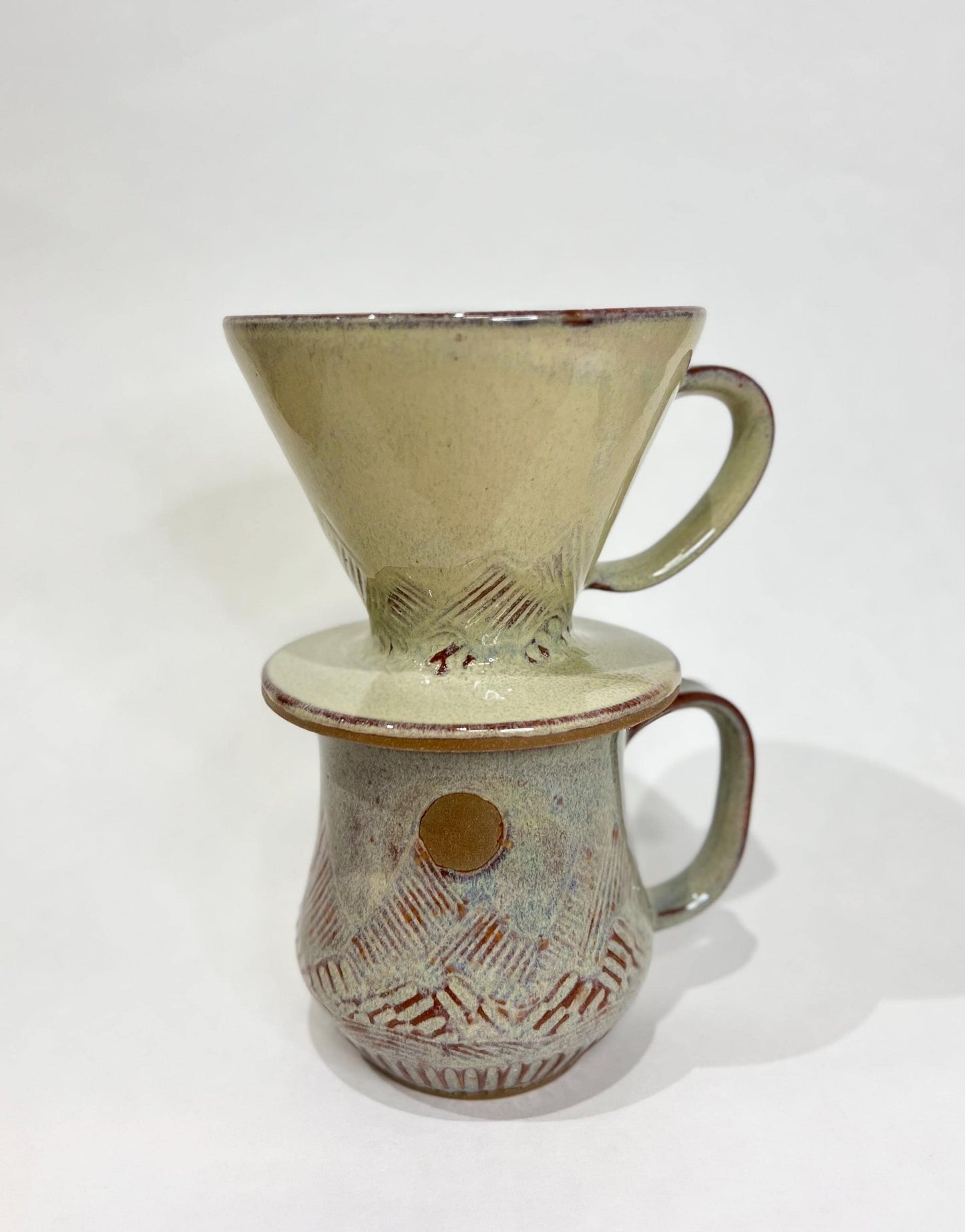 Ceramic Pour Over, Handmade, Mountain design