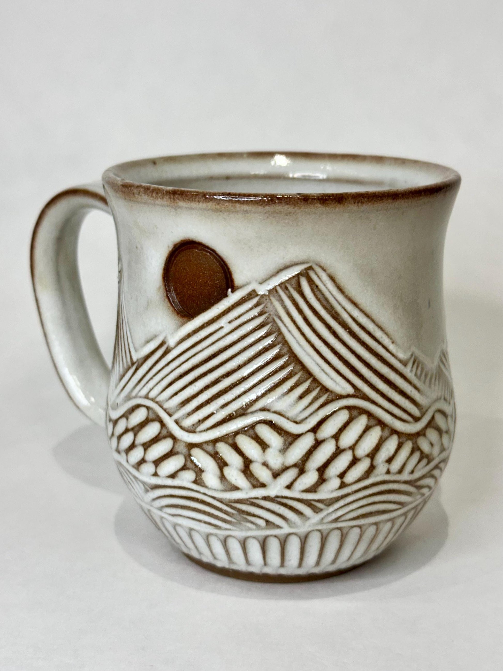 Handcrafted Mountain Sun and Eclipse Ceramic Mug - 18 oz