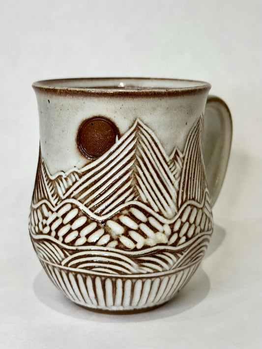 Handcrafted Mountain Sun and Eclipse Ceramic Mug - 18 oz