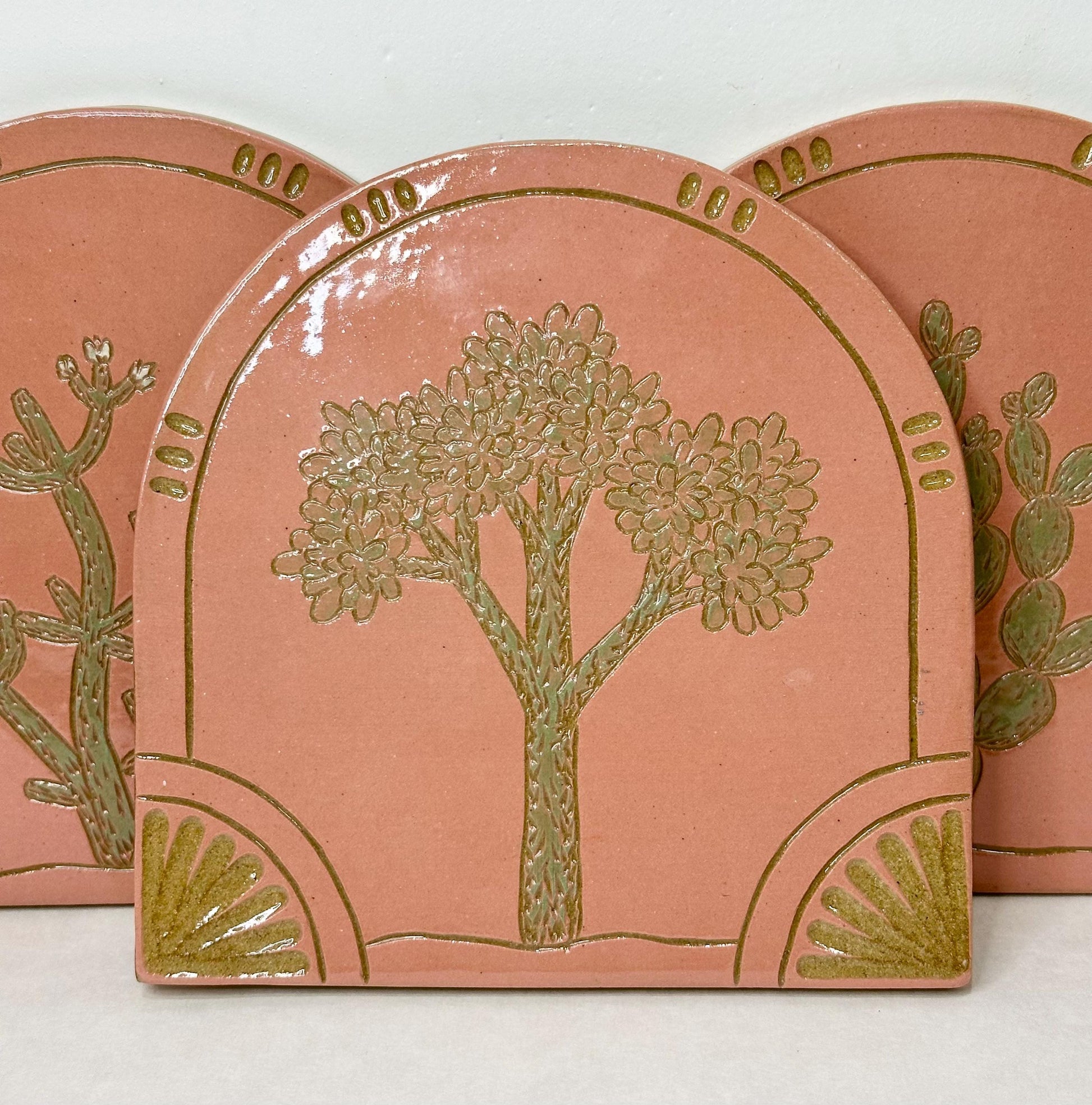 Handmade Arched Tiles Desert Cacti Botanical Design