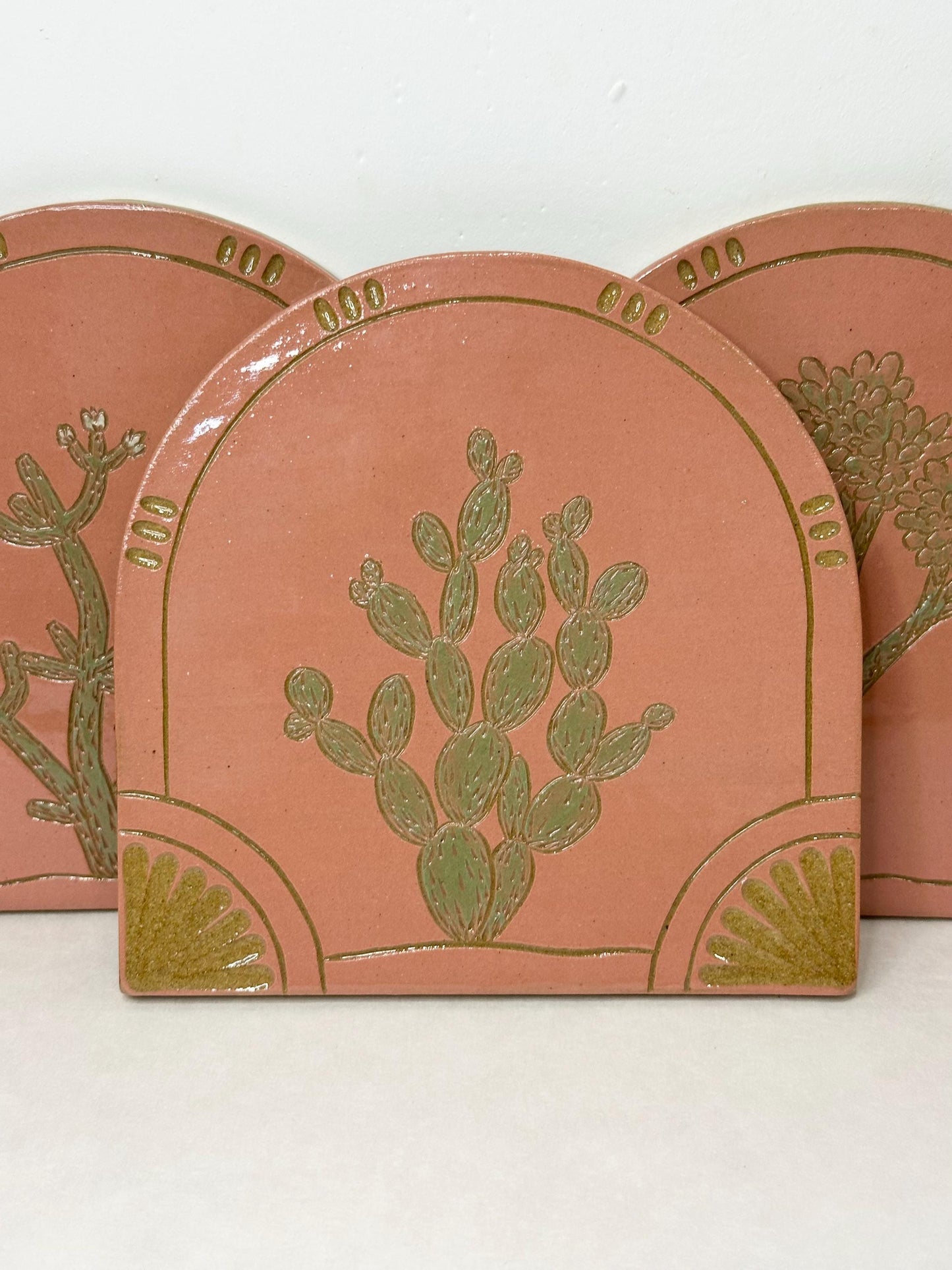 Handmade Arched Tiles Desert Cacti Botanical Design