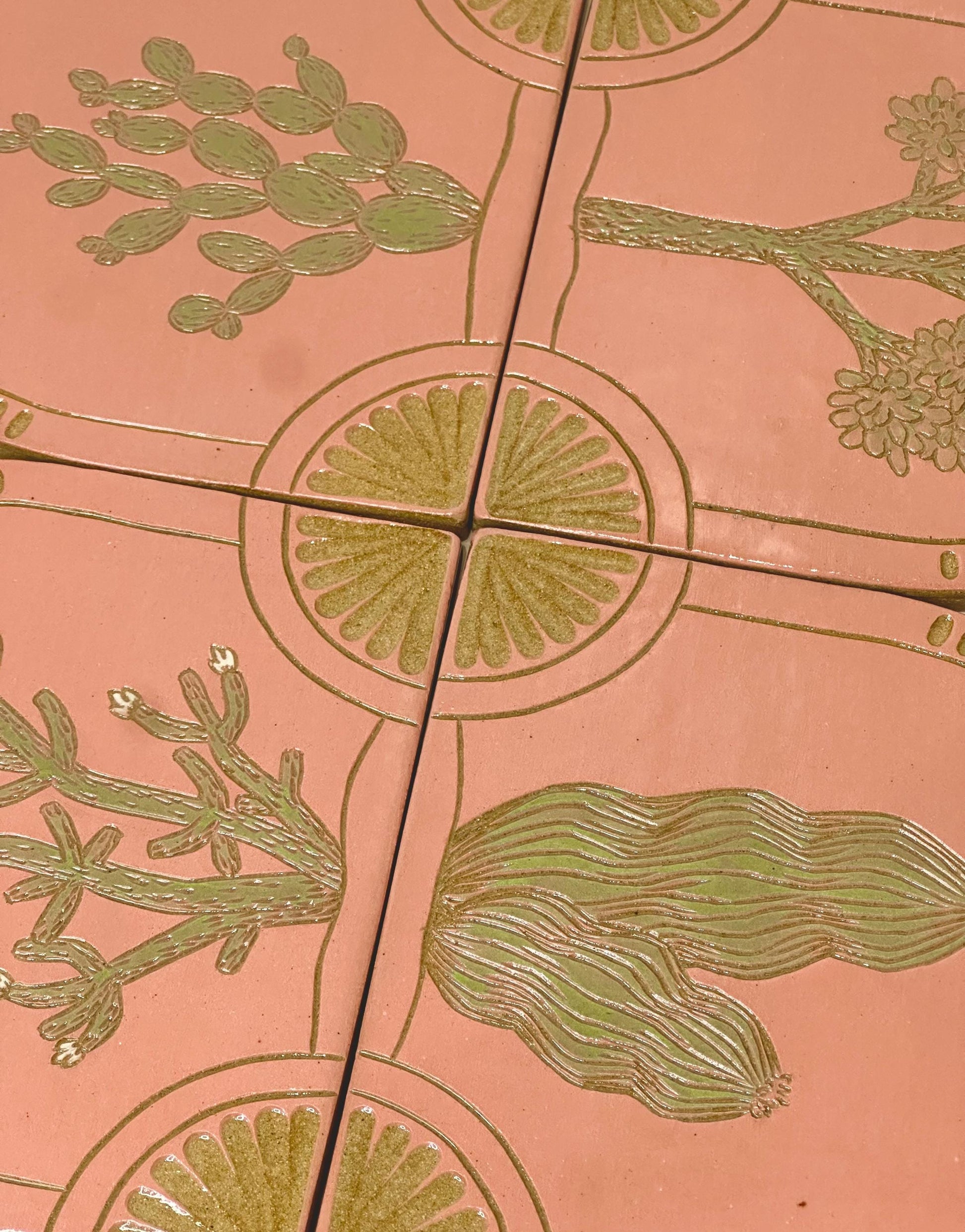 Handmade Arched Tiles Desert Cacti Botanical Design