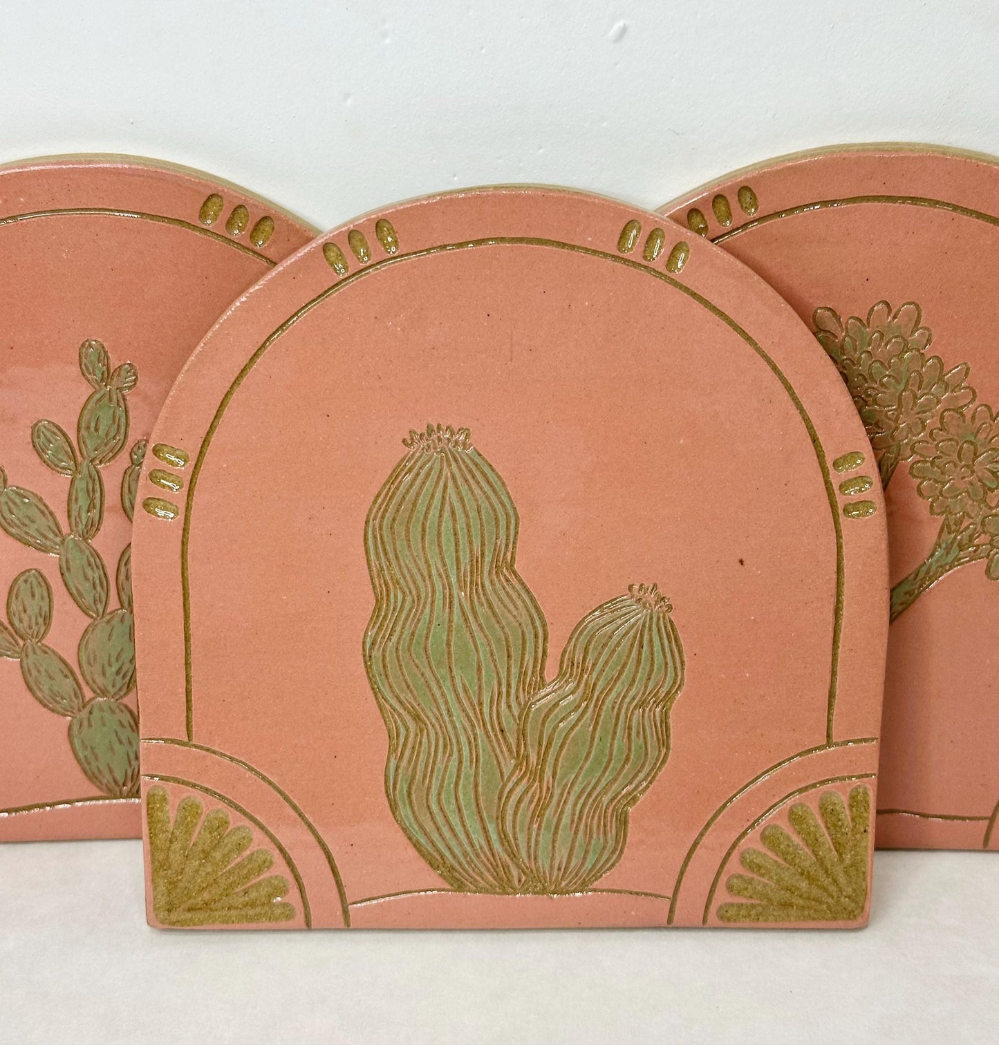 Handmade Arched Tiles Desert Cacti Botanical Design