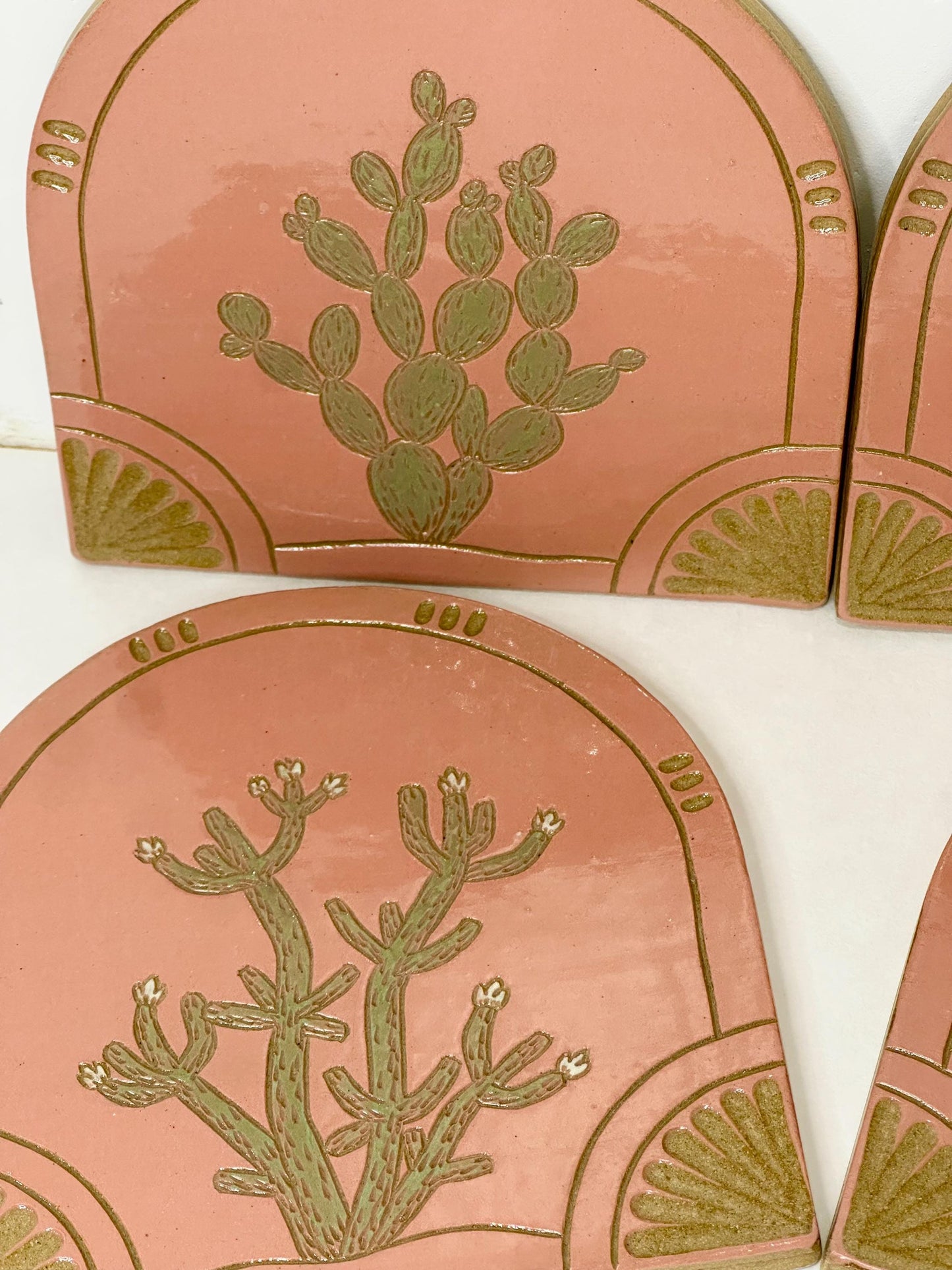 Handmade Arched Tiles Desert Cacti Botanical Design