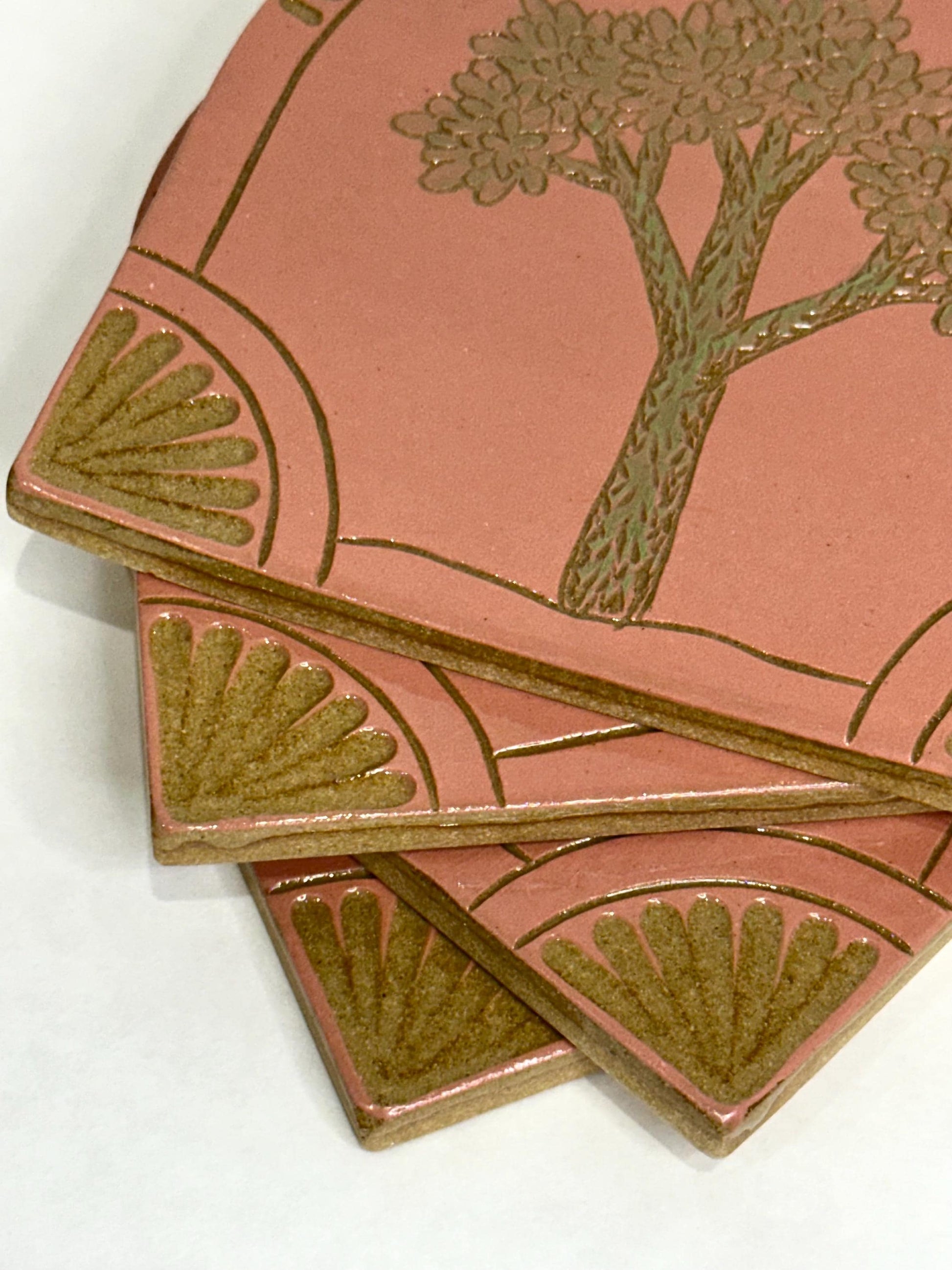 Handmade Arched Tiles Desert Cacti Botanical Design