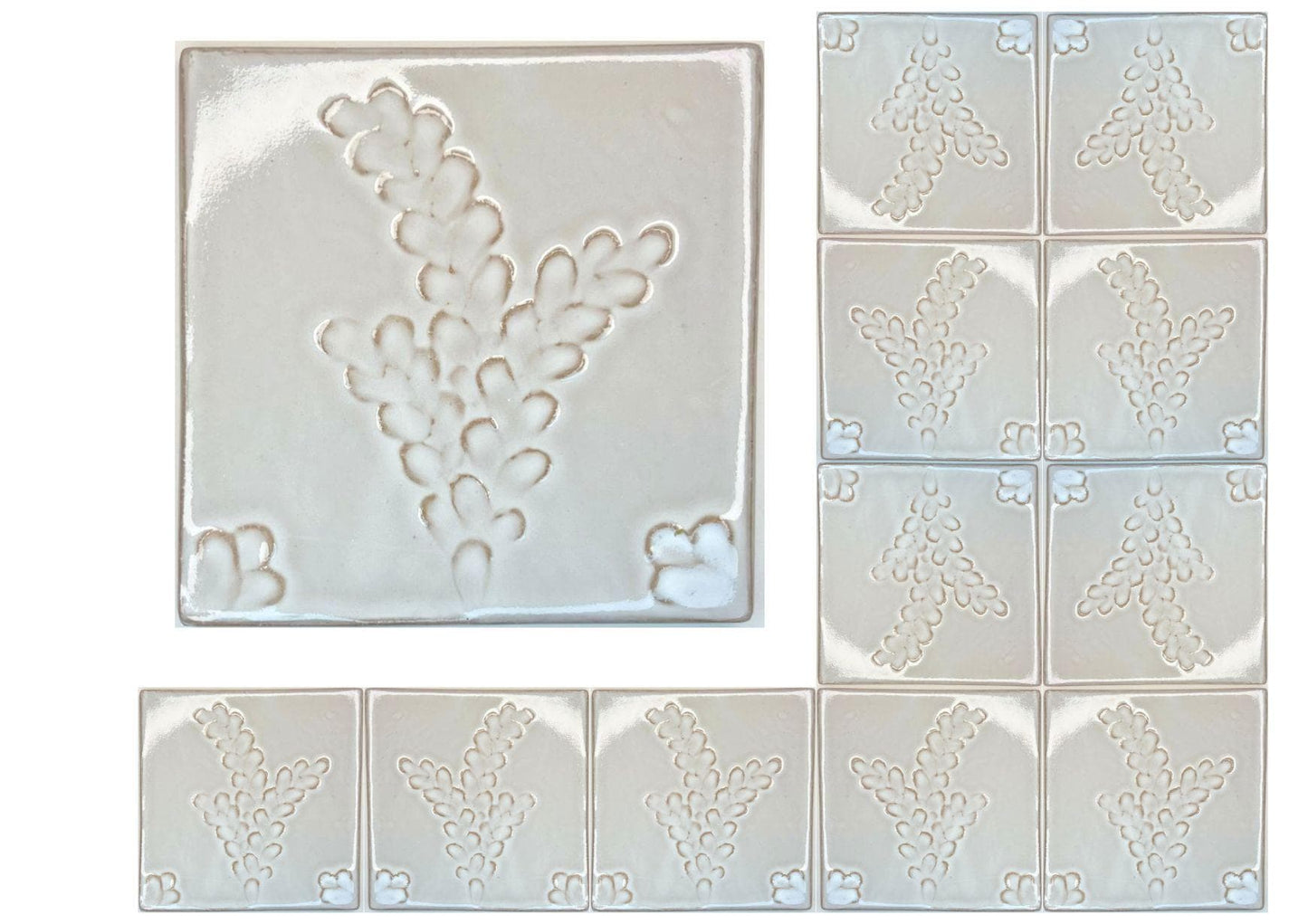 4 inch Ceramic Handmade Tiles, Botanical, Custom Order