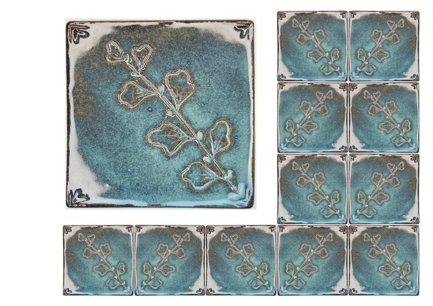 4 inch Ceramic Handmade Tiles, Botanical, Custom Order