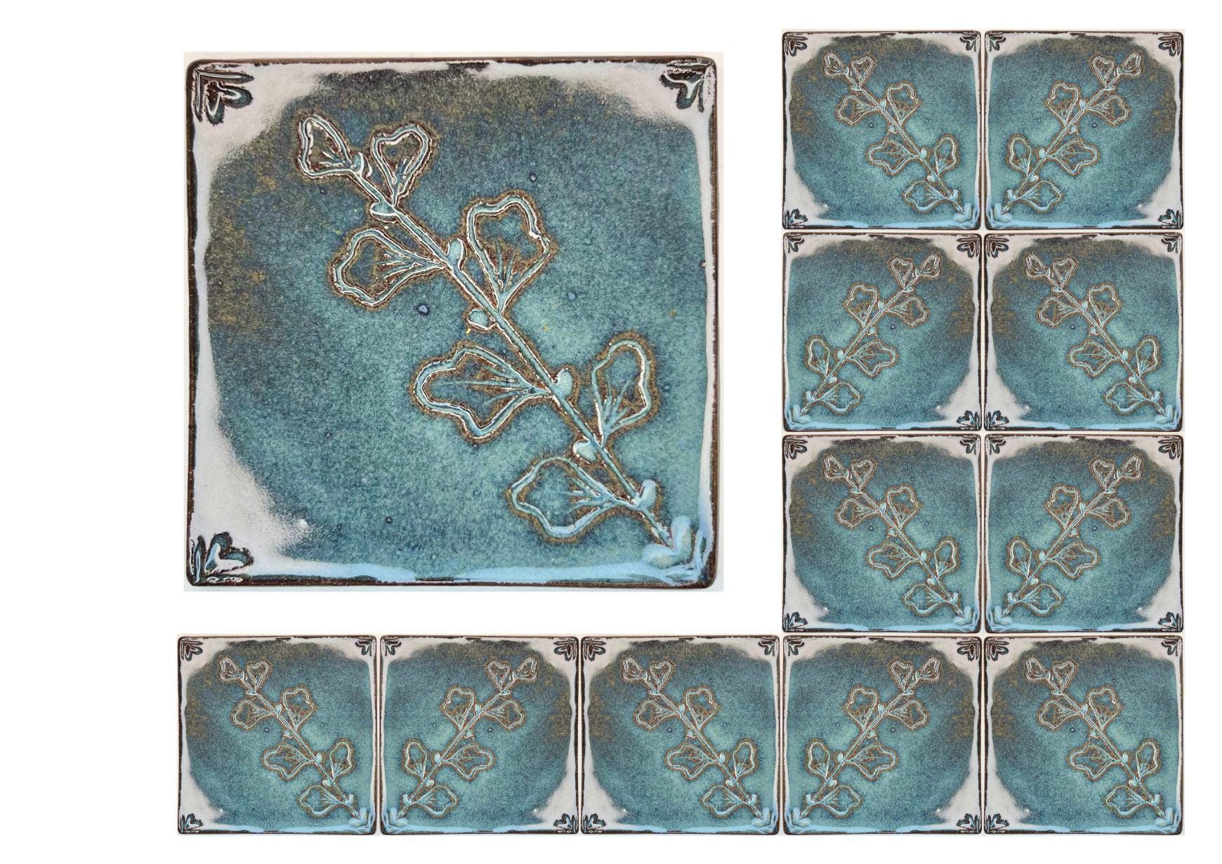 4 inch Ceramic Handmade Tiles, Botanical, Custom Order