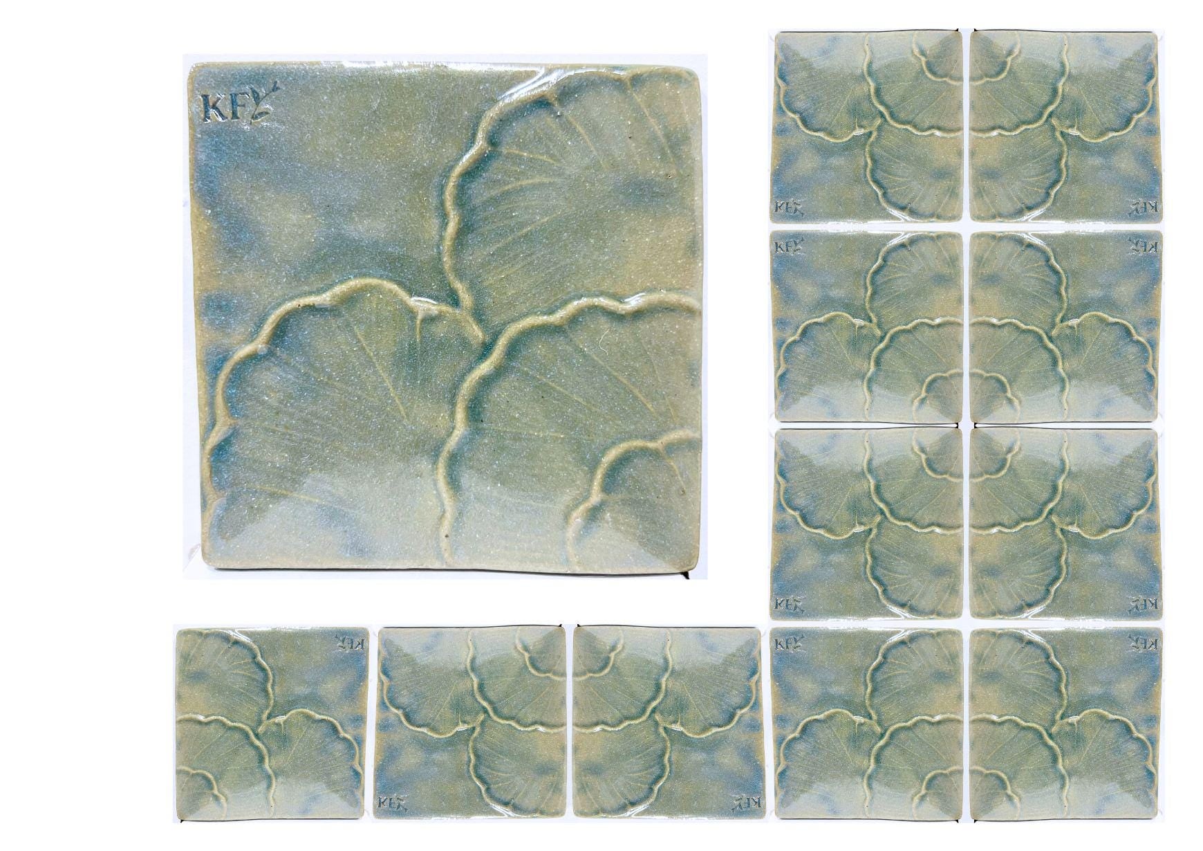 4 inch Ceramic Handmade Tiles, Botanical, Custom Order