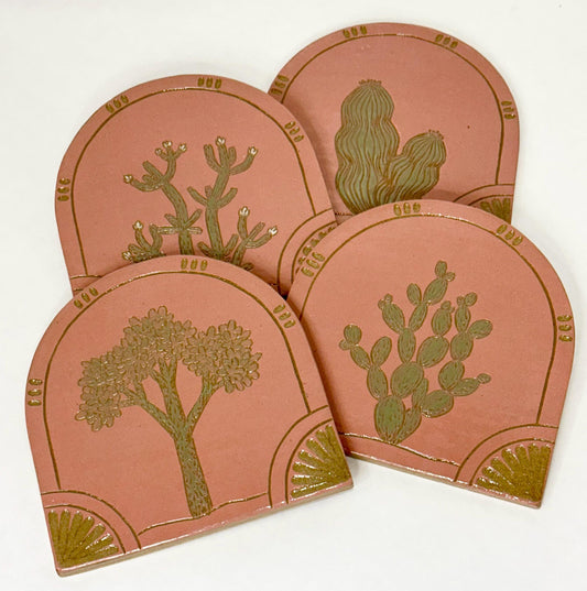 Handmade Arched Tiles Desert Cacti Botanical Design