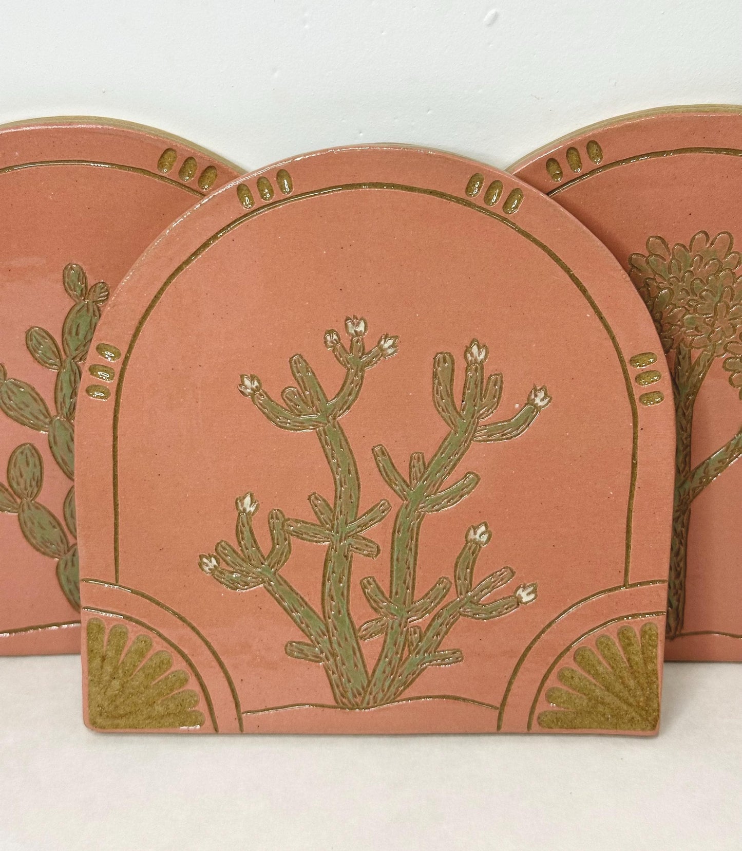Handmade Arched Tiles Desert Cacti Botanical Design