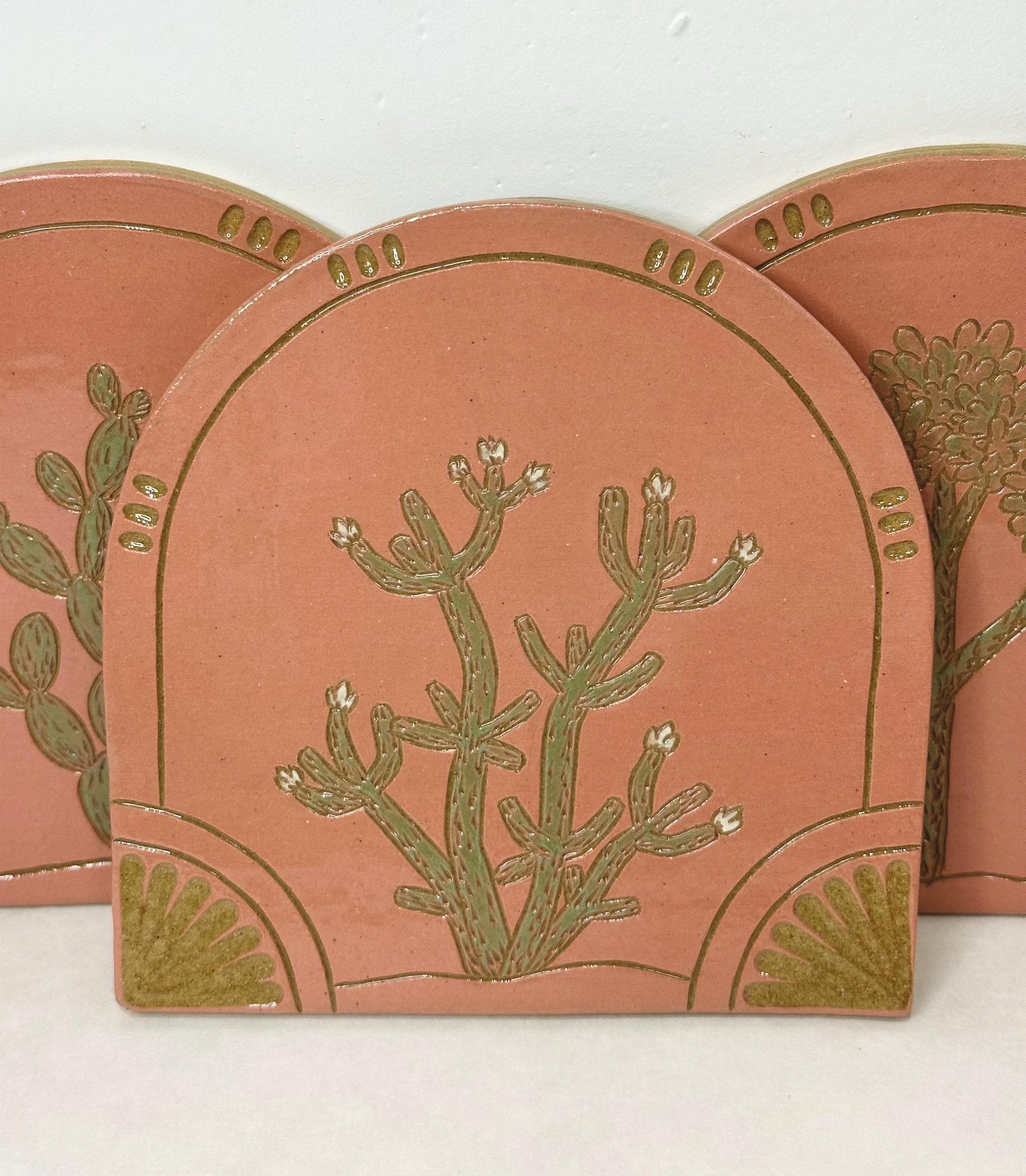 Handmade Arched Tiles Desert Cacti Botanical Design