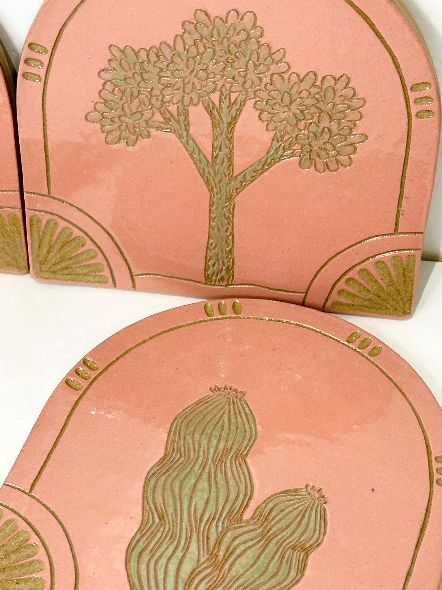 Handmade Arched Tiles Desert Cacti Botanical Design