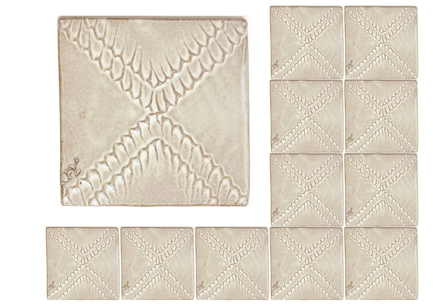 4 inch Ceramic Handmade Tiles, Botanical, Custom Order
