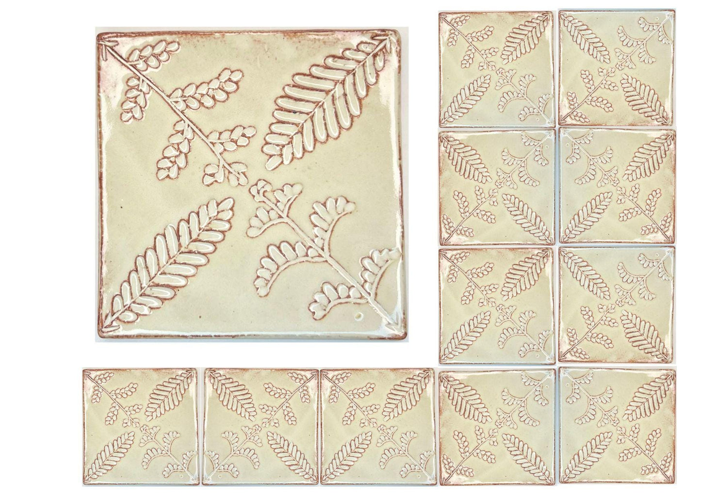 4 inch Ceramic Handmade Tiles, Botanical, Custom Order
