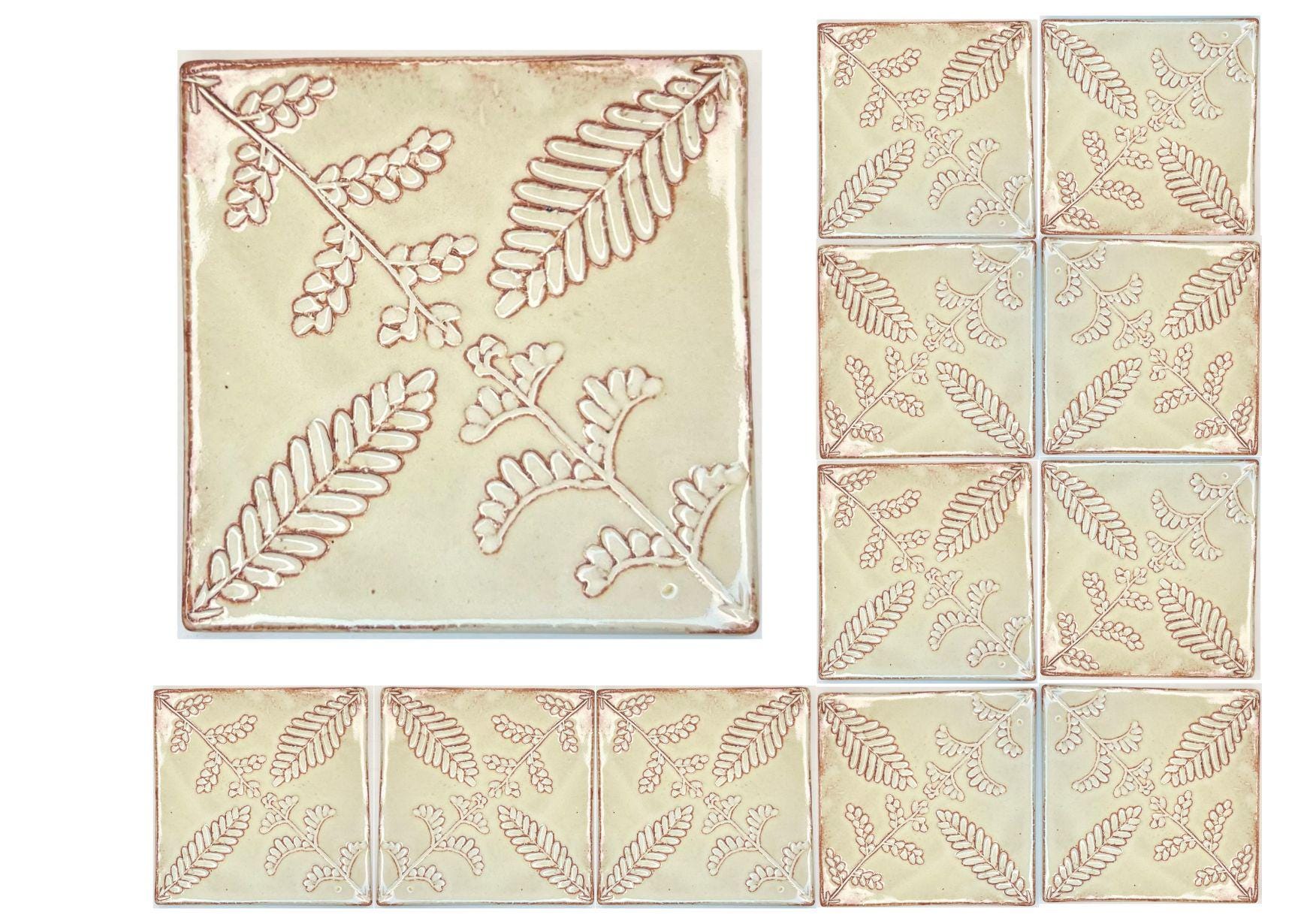4 inch Ceramic Handmade Tiles, Botanical, Custom Order