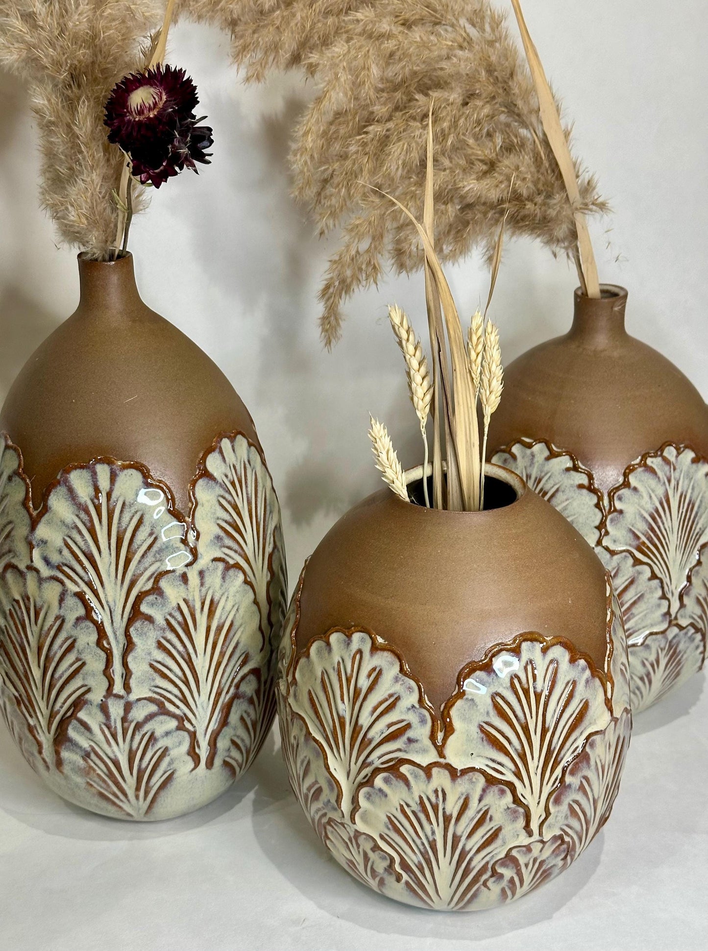 Handmade Round Ceramic Bud Vases: Glossy Glaze, Textured, Beachy