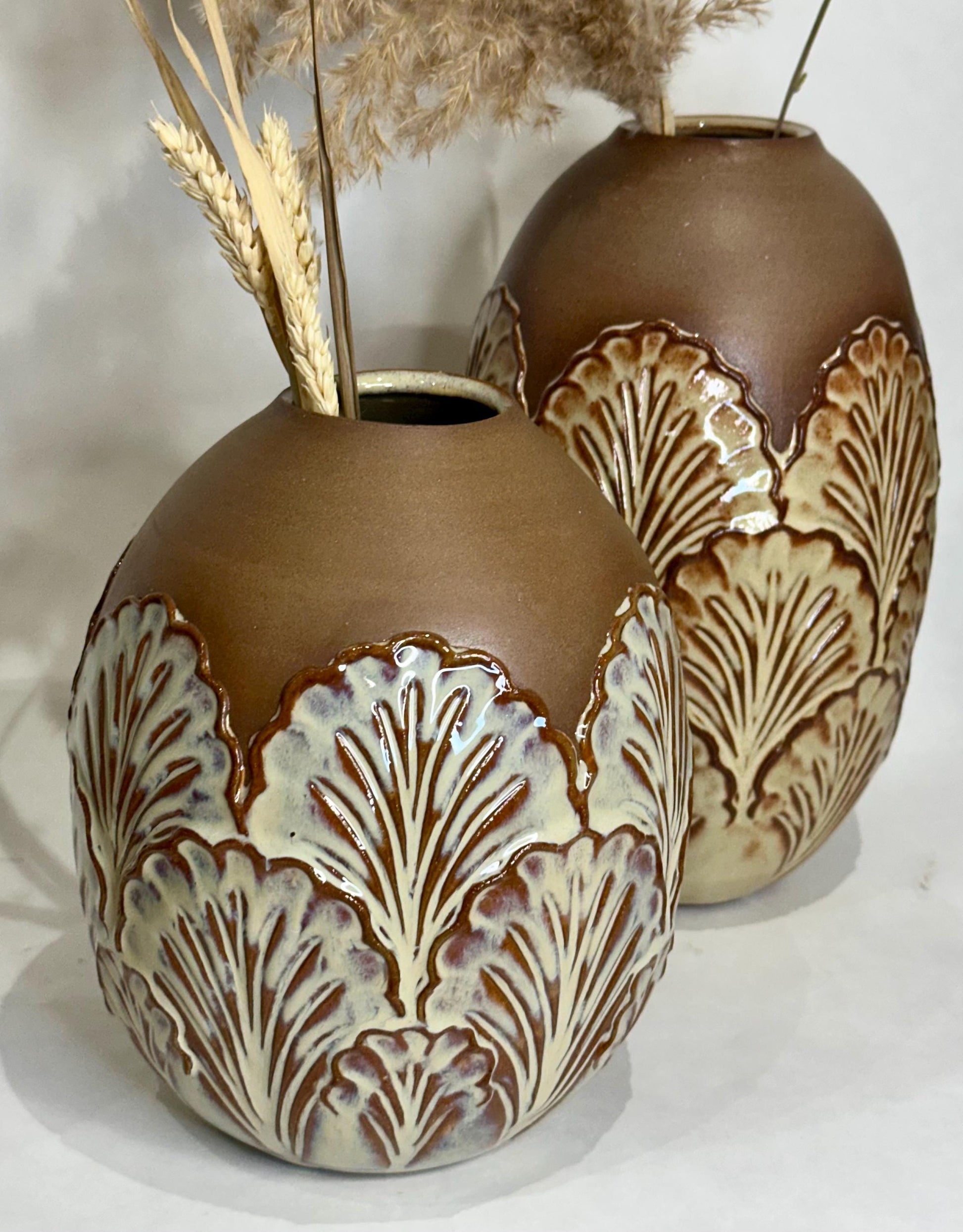 Handmade Round Ceramic Bud Vases: Glossy Glaze, Textured, Beachy