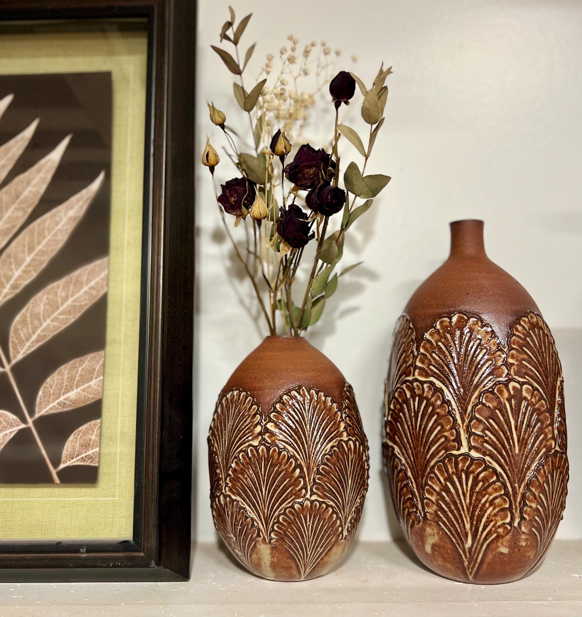 Handmade Round Bottleneck Ceramic Bud Vases: Glossy Glaze, Textured, Beachy