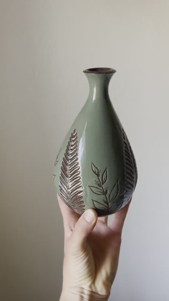 Teal Carved Bud Vase Medium