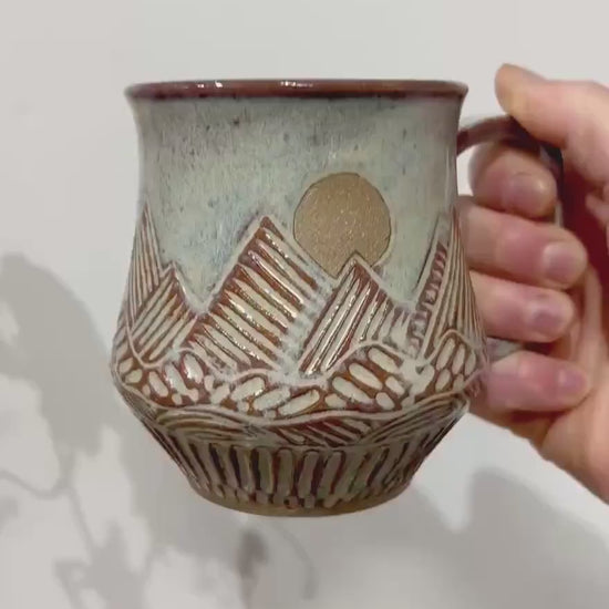 Handcrafted Mountain Sun and Eclipse Ceramic Mug - 18 oz