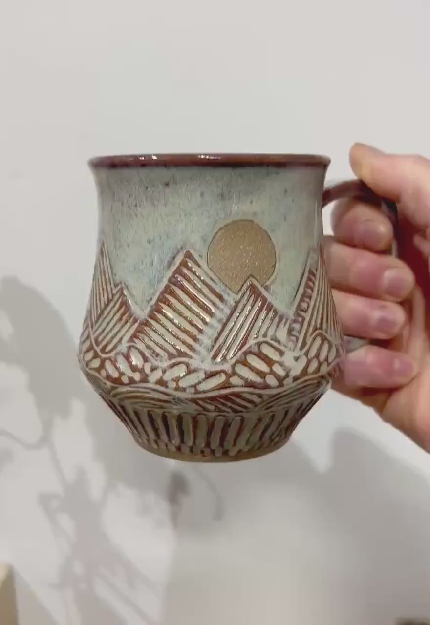 Handcrafted Mountain Sun and Eclipse Ceramic Mug - 18 oz